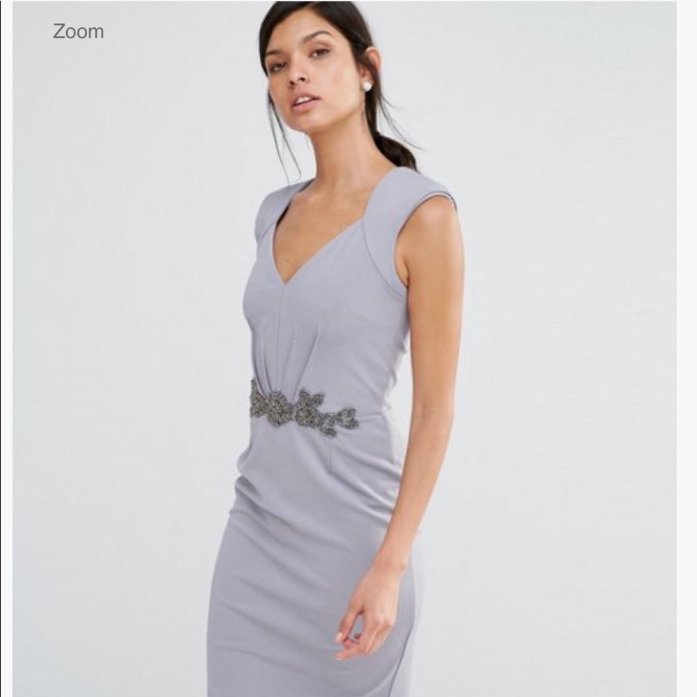 New! Pencil Dress With Embellished Waistline Grey